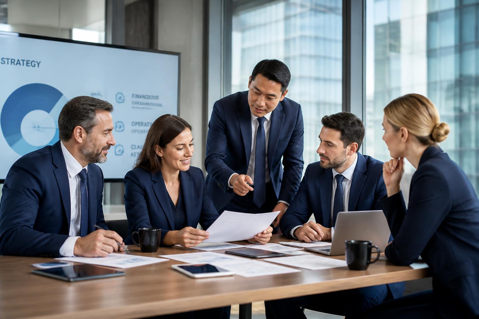 Nahlix Consulting team collaborating on strategy in a modern office
